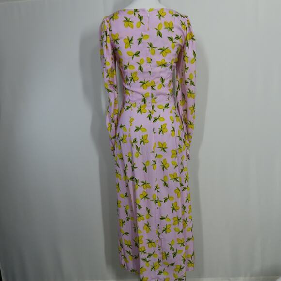 Yumi Kim Lavender Lemon Print Sweetheart Neckline Long Sleeve Midi Dress Small - Picture 5 of 8